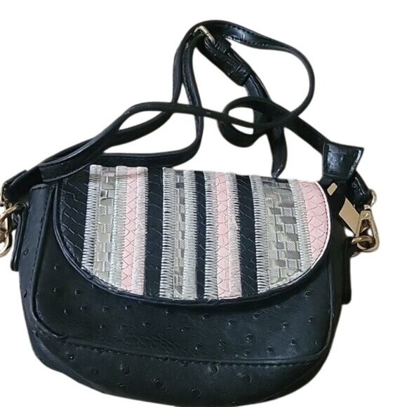 Black & Multicolor Textured Faux Leather Crossbody & Satchel Set With Zipper & M - Picture 2 of 9